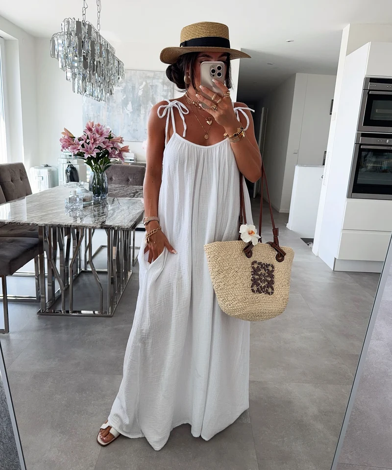 Musselin Maxi Kleid Riri Weiß