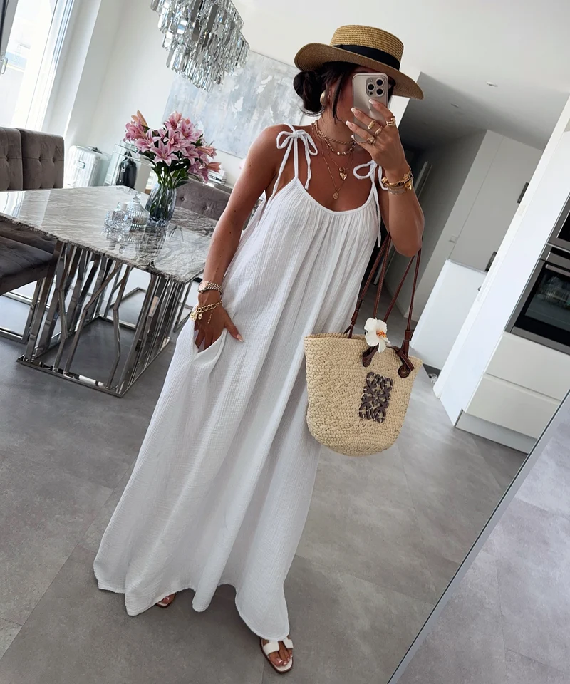 Musselin Maxi Kleid Riri Weiß