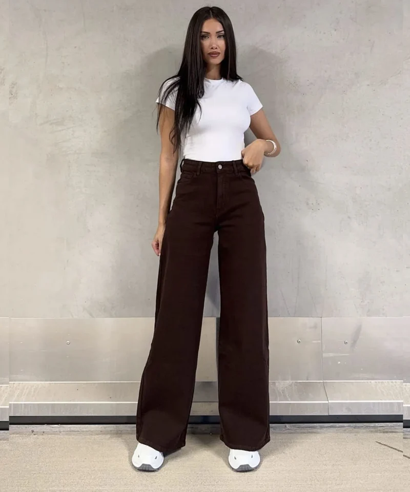 Wide Leg Stretch Jeans Zasu Dunkelbraun