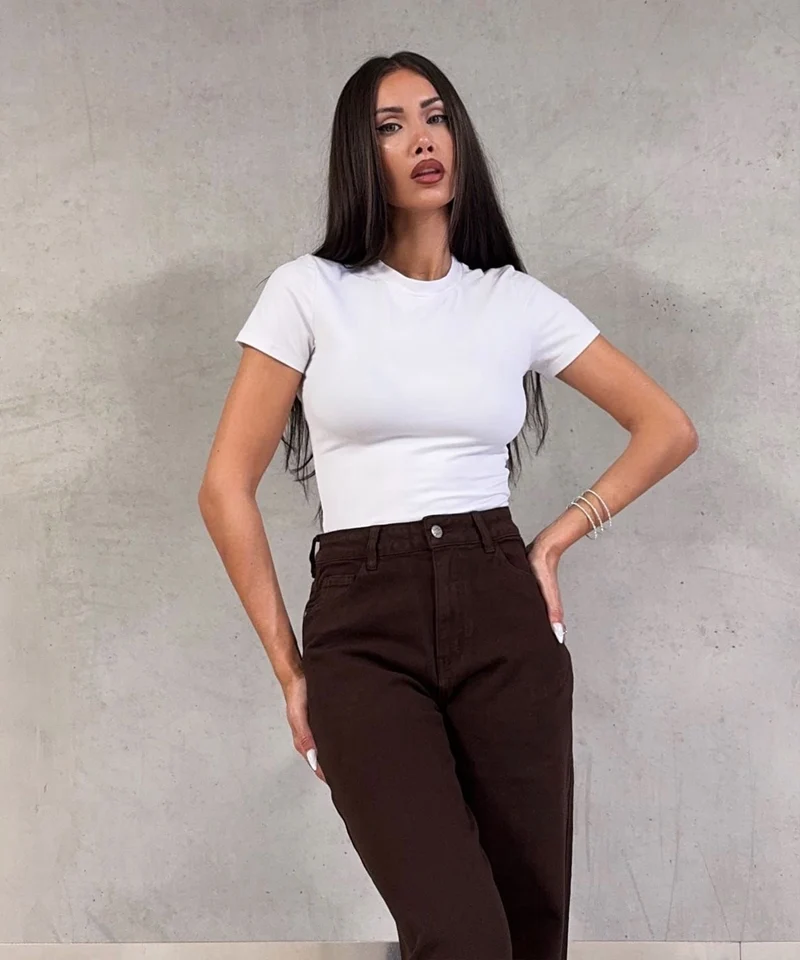 Wide Leg Stretch Jeans Zasu Dunkelbraun