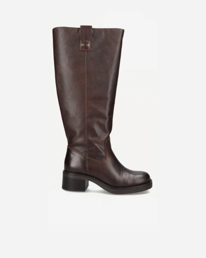 BIAMARY KNEE HIGH PULL ON BOOT PULL UP LEATHER | Brown