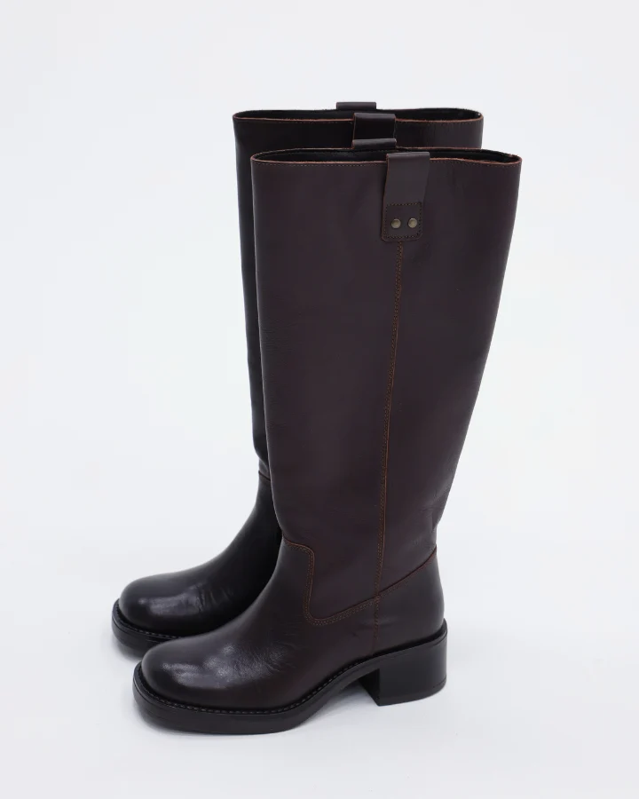 BIAMARY KNEE HIGH PULL ON BOOT PULL UP LEATHER | Brown