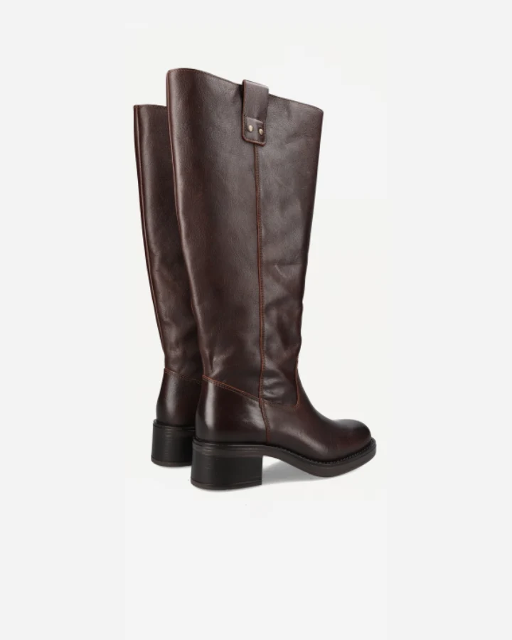 BIAMARY KNEE HIGH PULL ON BOOT PULL UP LEATHER | Brown