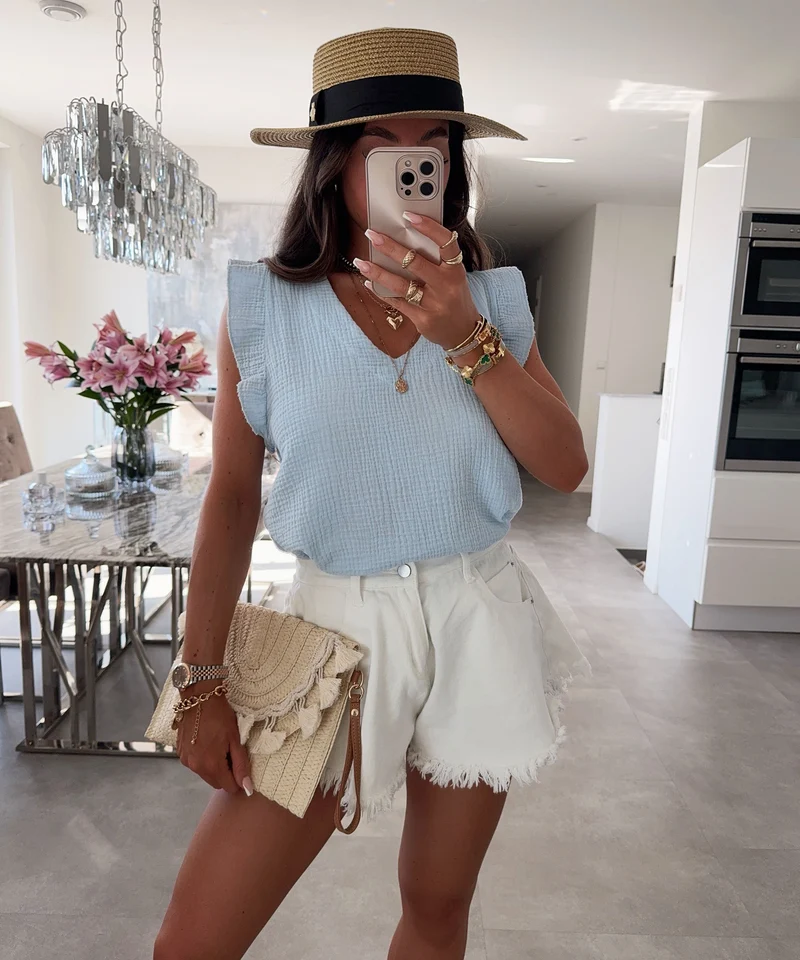 Musselin Top Lidia Hellblau