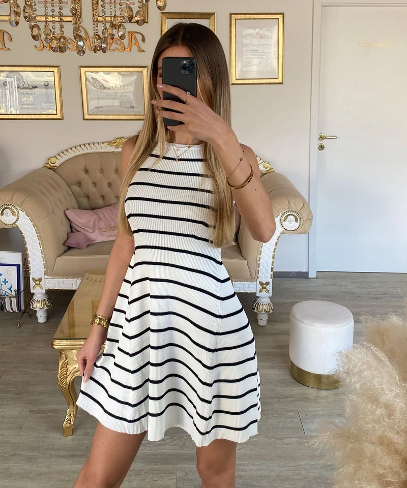 Kleid Zahira Streifen Weiß