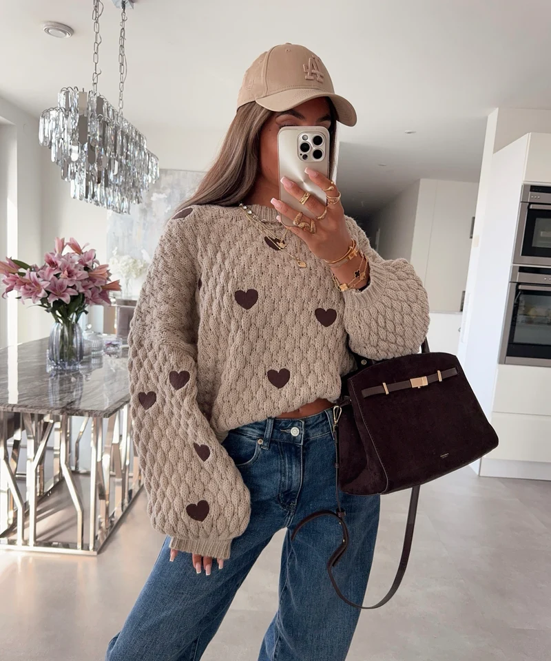 Herzchen Pullover Peya Taupe
