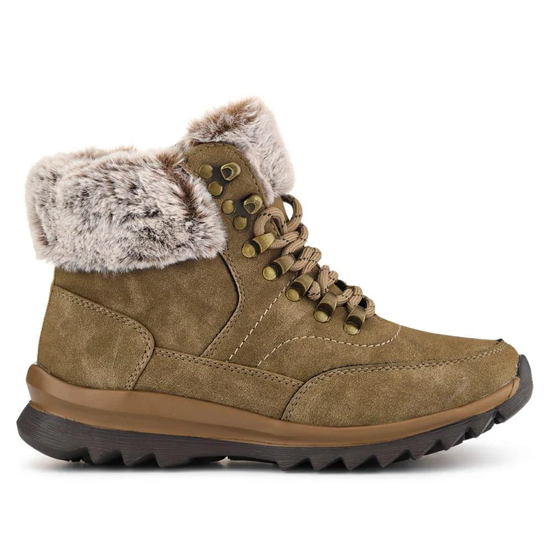 Faux-Fur-Cuffed Lace-Up Boots - WBINS40239 / 326 517 - Khaki