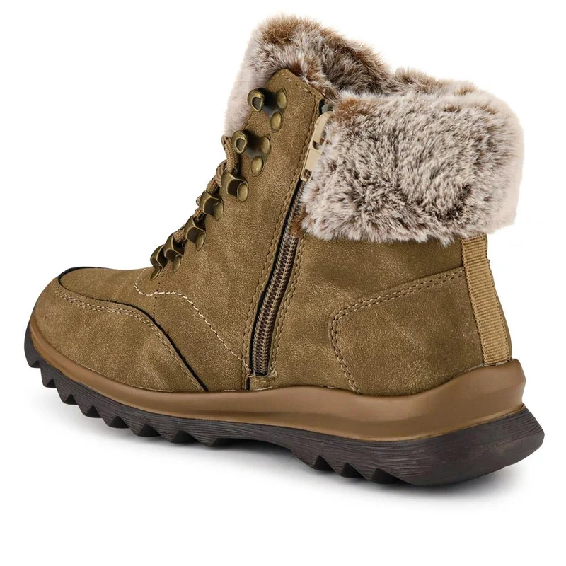Faux-Fur-Cuffed Lace-Up Boots - WBINS40239 / 326 517 - Khaki