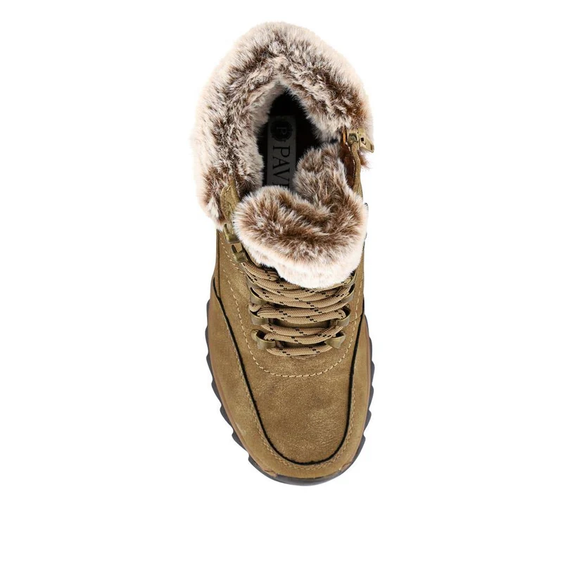 Faux-Fur-Cuffed Lace-Up Boots - WBINS40239 / 326 517 - Khaki