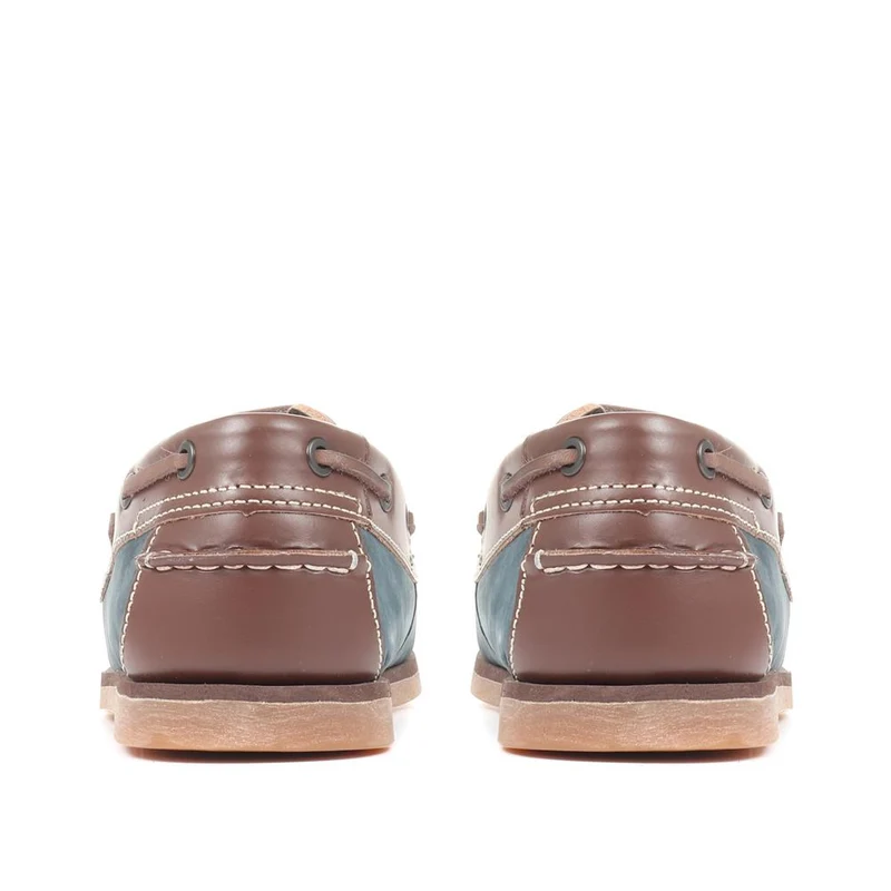 Wide Fit Leather Boat Shoes - SHAFI35003 / 321 523 - Navy Tan