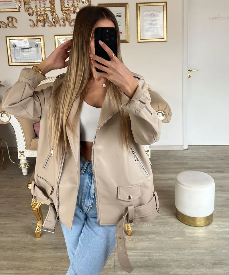 Lederjacke Valea Beige