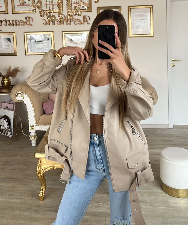 Lederjacke Valea Beige
