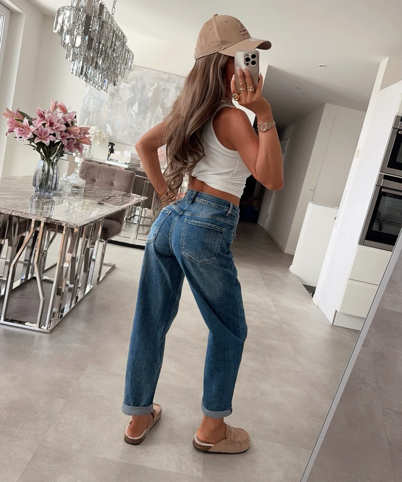 Stretch Mom Jeans Peppi Blau