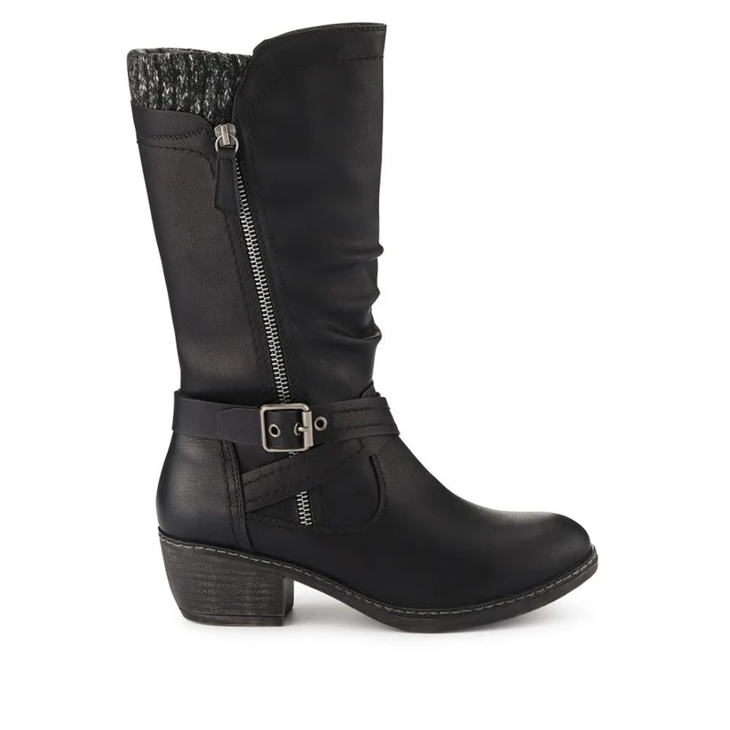 Buckle-Detailed Slouch Long Boots - WOIL40021 / 326 323 - Black