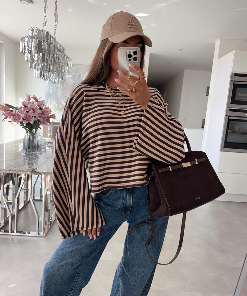 Longsleeve Gestreift Orea Braun beige