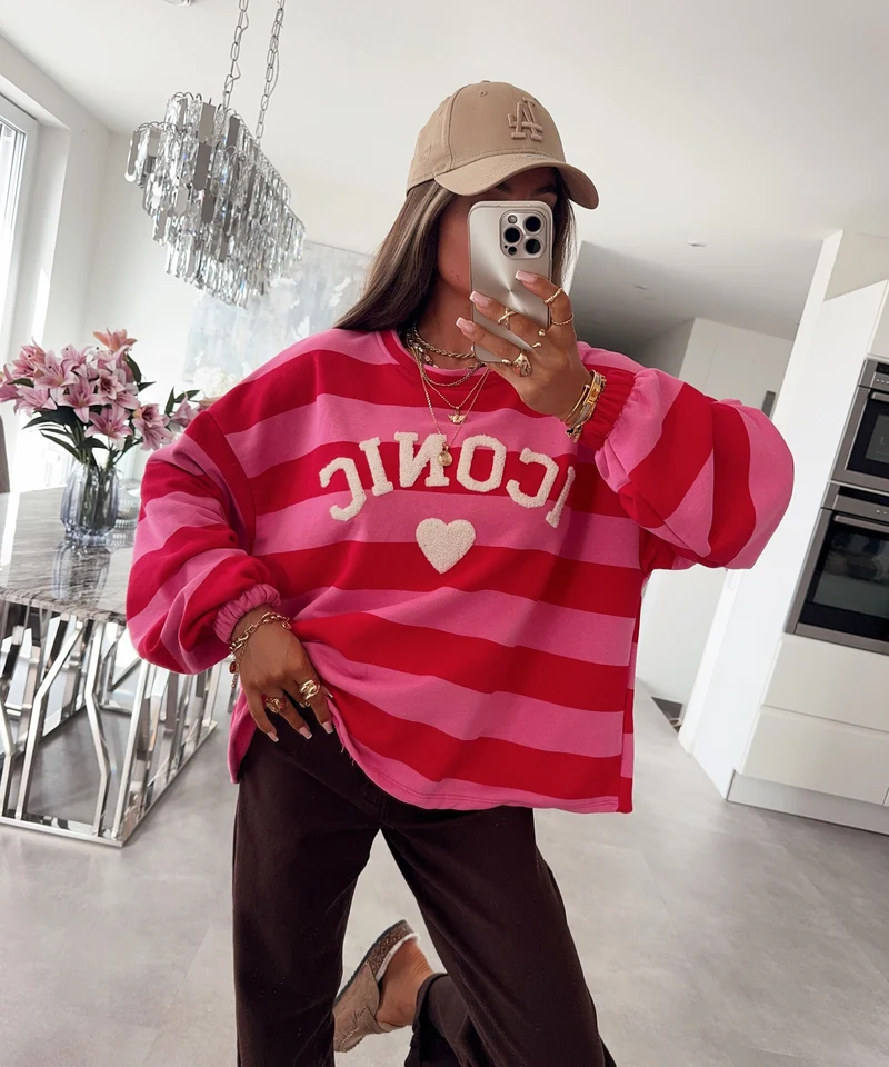 Streifen Pullover Iconic Rot Pink