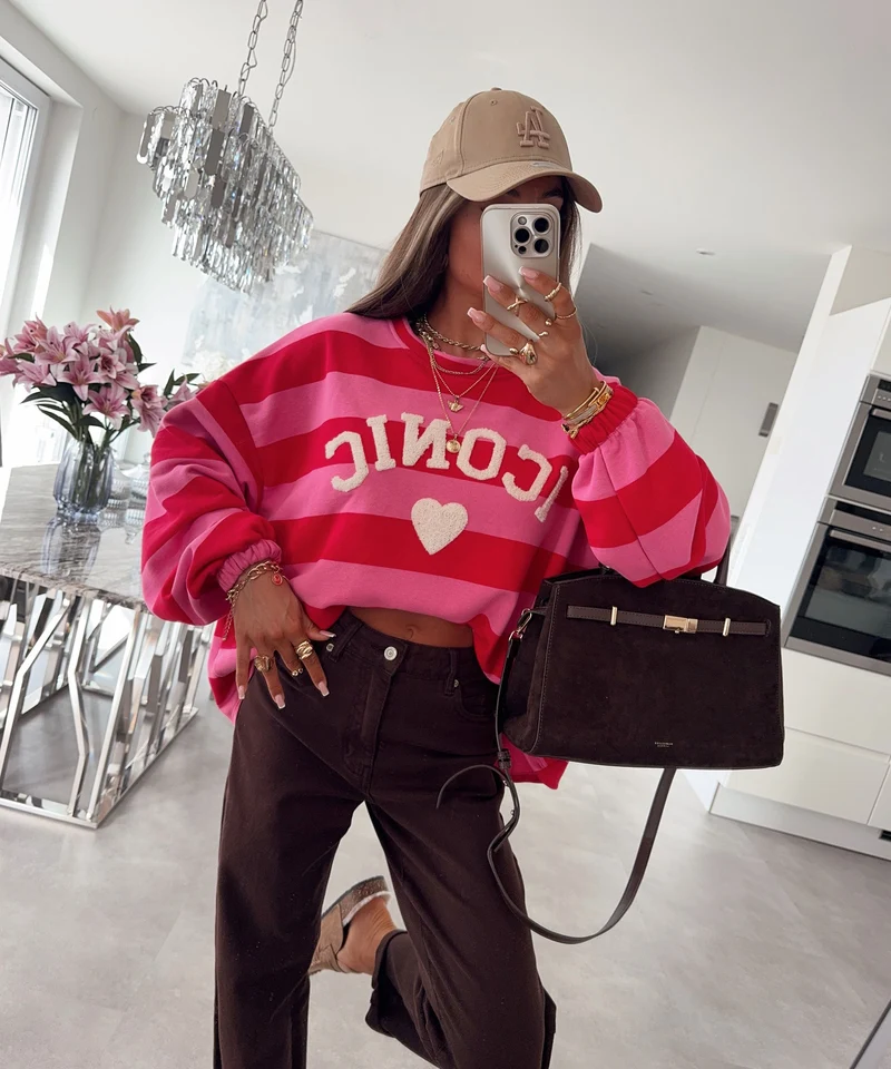 Streifen Pullover Iconic Rot Pink