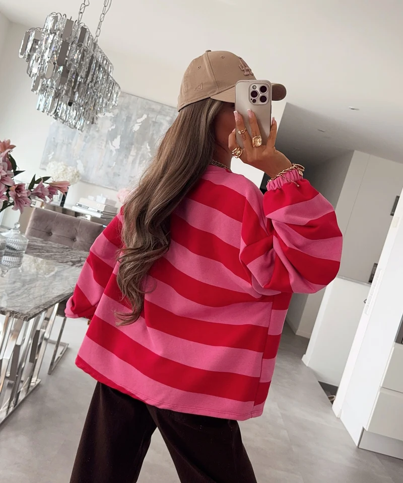 Streifen Pullover Iconic Rot Pink