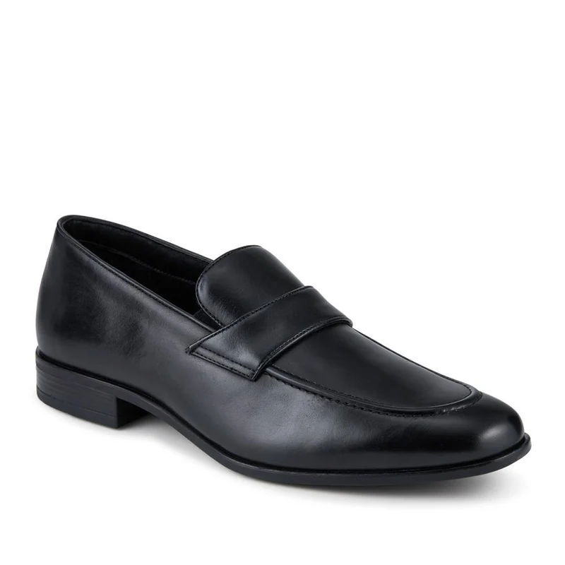 Wide Fit Leather Heeled Loafers - PRFEM42007 / 328 301 - Black