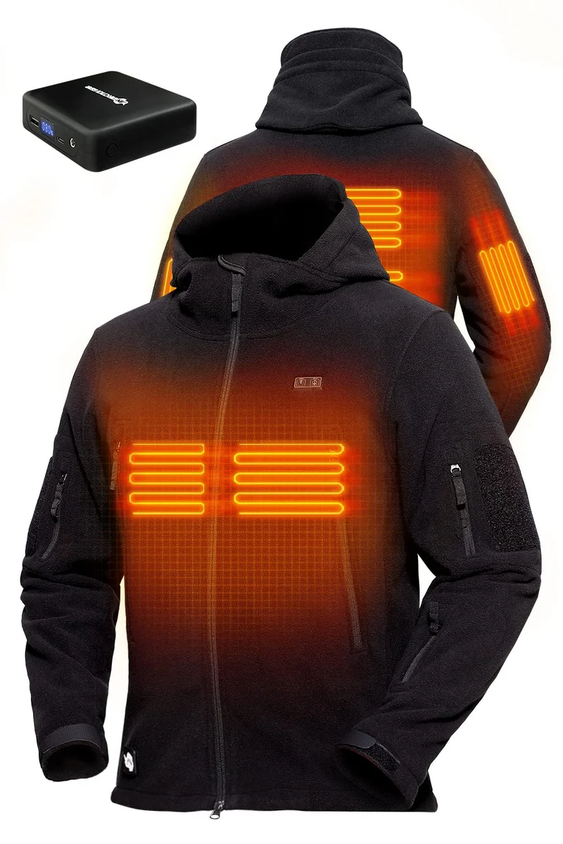 ANTARCTICA GEAR Fleece Heating Jacket, Fit Zip Hood Winter Jacket For Men