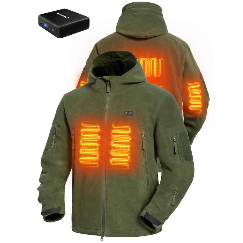 ANTARCTICA GEAR Fleece Heating Jacket, Fit Zip Hood Winter Jacket For Men