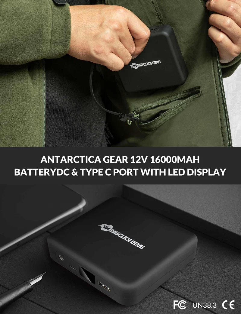 ANTARCTICA GEAR Fleece Heating Jacket, Fit Zip Hood Winter Jacket For Men