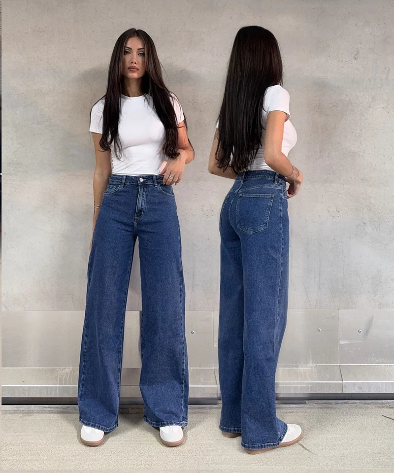 Stretch Wide Leg Jeans Lenna Blau
