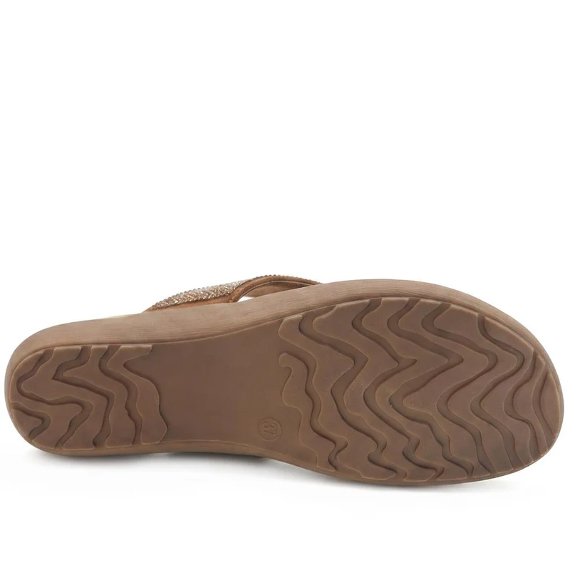 Embellished Toe Post Sandals - BAIZH39079 / 325 558 - Bronze