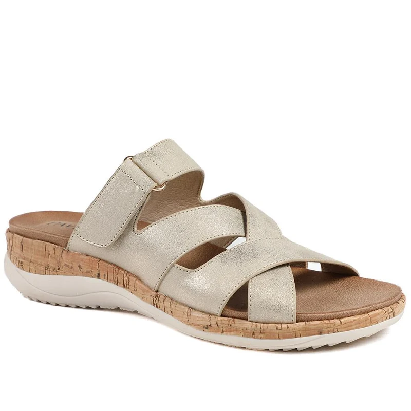 Wide Fit Adjustable Strappy Sandals - BAIZH43049 / 329 149 - Soft Gold