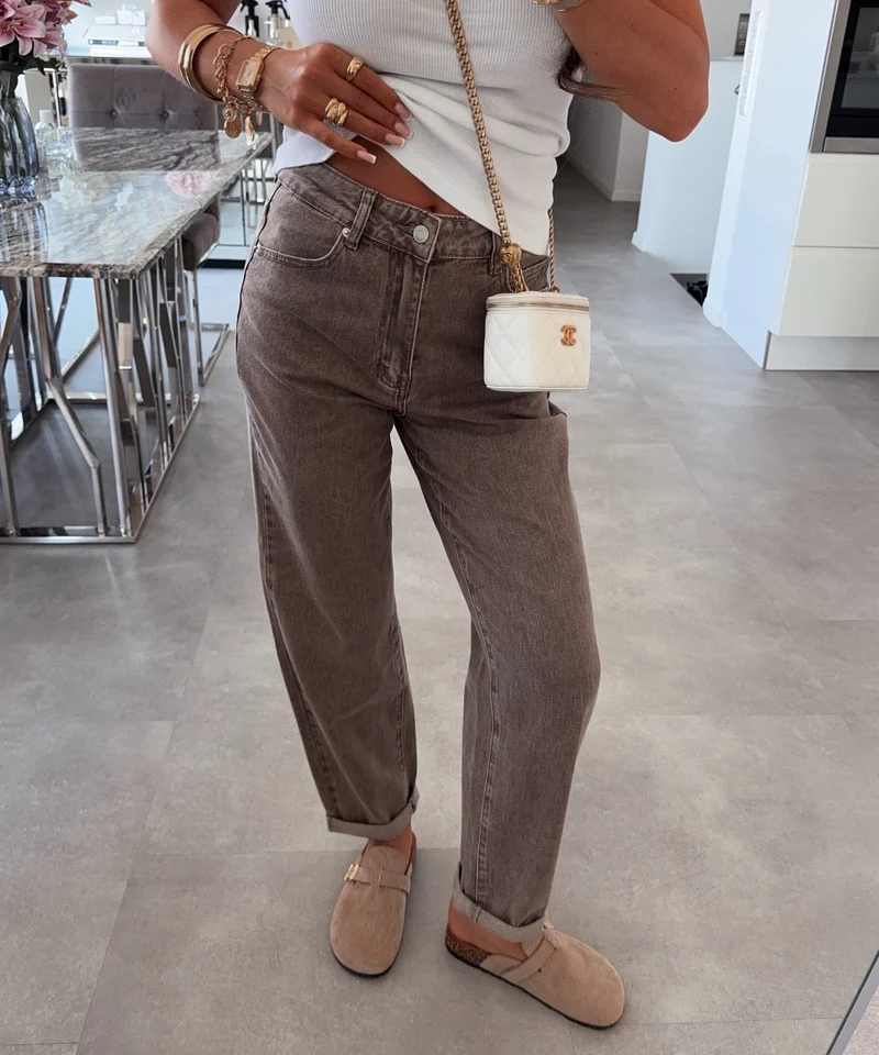 Stretch Mom Jeans Leava Taupe