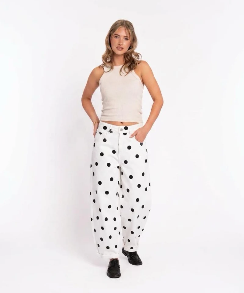 Stretch Balloon Jeans Zita Punkte Weiß
