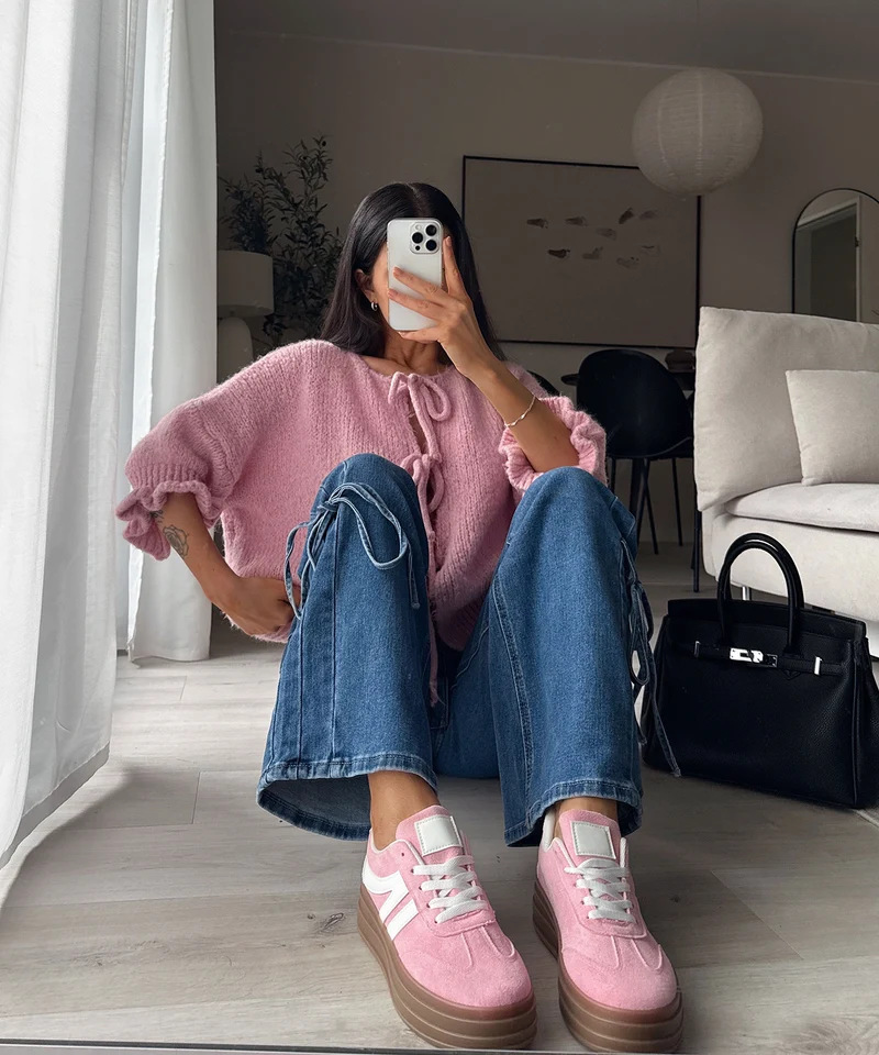 Stretch Wide Leg Jeans Mira Schleife Dunkelblau
