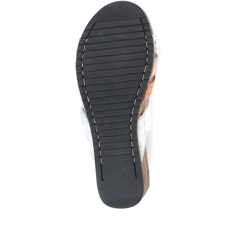 Fly Flot Leather Cross-Strap Mule Sandal - FLY35001 / 321 261 - White Multi