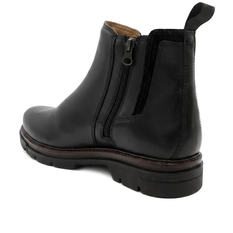 Wide Fit Leather Slip On Boots W/ Inside Zip - FBFOO44001 / 329 737 - Black