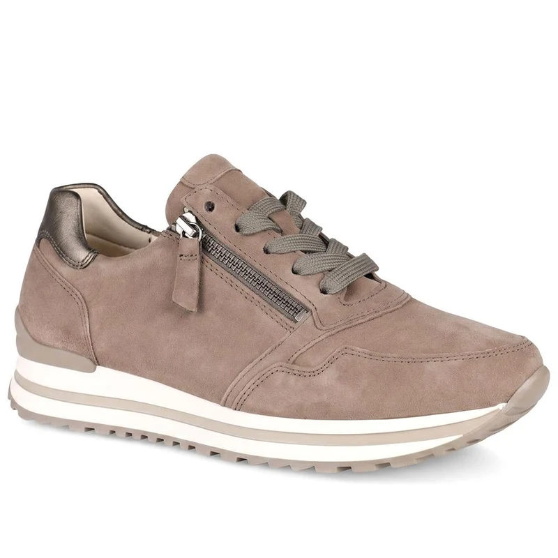 Gabor Wide Fit Leather Wedge Heel Trainers - GABC44065 / 330 674 - Grey