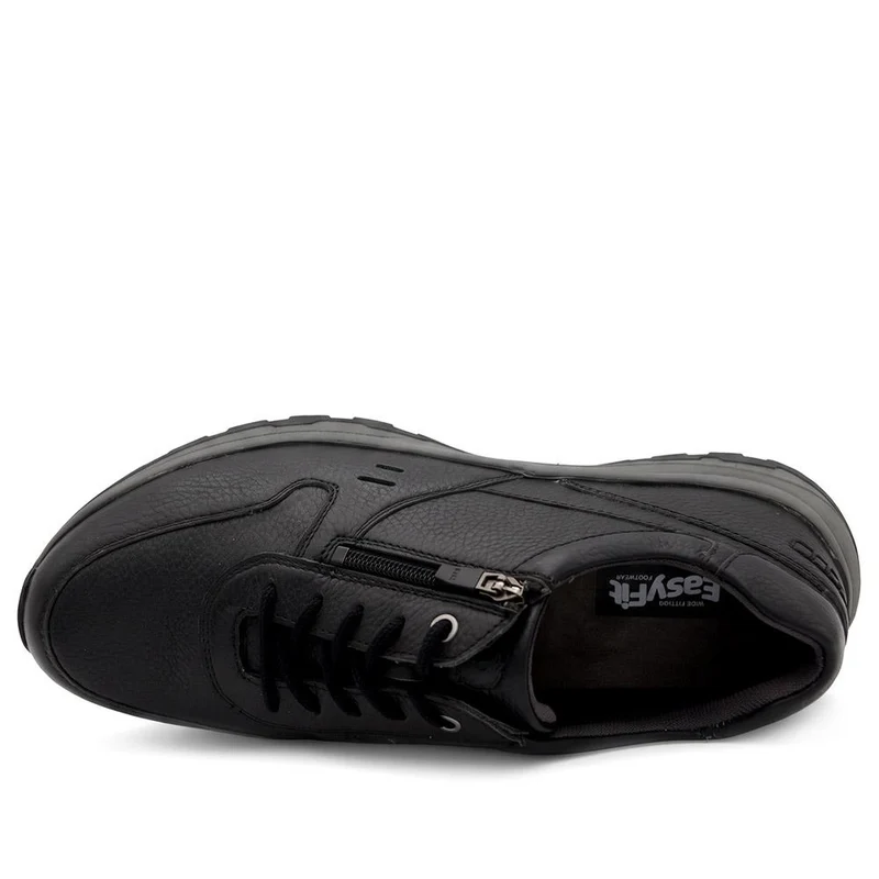 EasyFit Extra Wide Leather Lace Up Trainers - BENJAMIN / 330 157 - Black