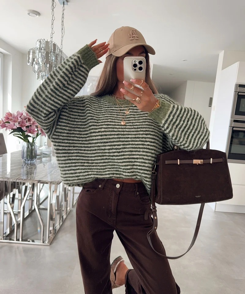 Strickpullover Nero Streifen Khaki
