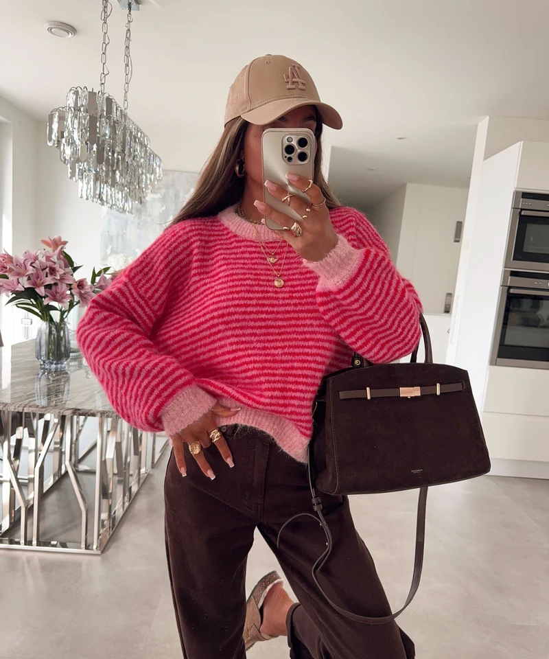 Strickpullover Nero Streifen Rot Rosa