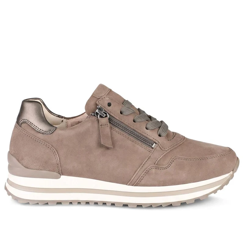 Gabor Wide Fit Leather Wedge Heel Trainers - GABC44065 / 330 674 - Grey