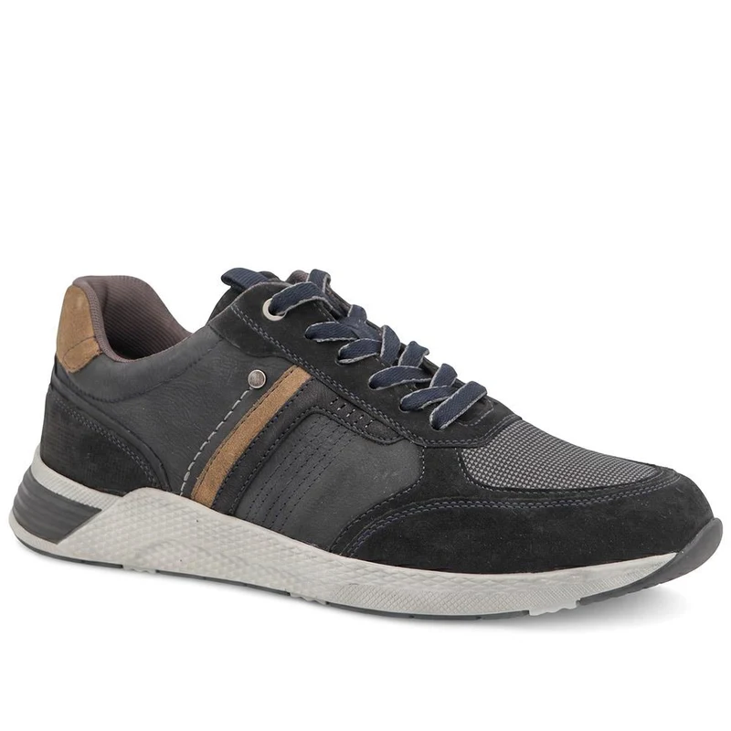 Wide Fit Leather Lace Up Trainers - PARK44003 / 330 208 - Navy