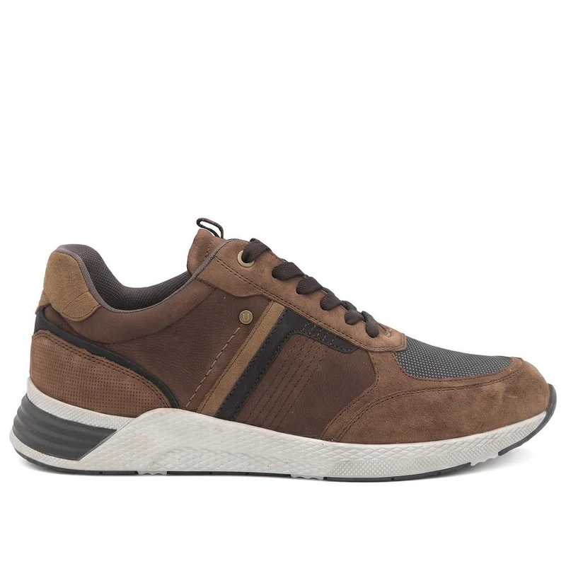 Wide Fit Leather Lace Up Trainers - PARK44003 / 330 208 - Brown