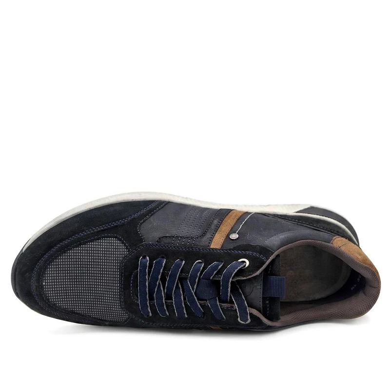 Wide Fit Leather Lace Up Trainers - PARK44003 / 330 208 - Navy