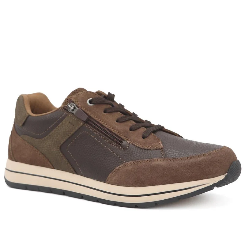 Wide Fit Leather Zip & Lace Cushioned Trainers - PARK44004 / 330 209