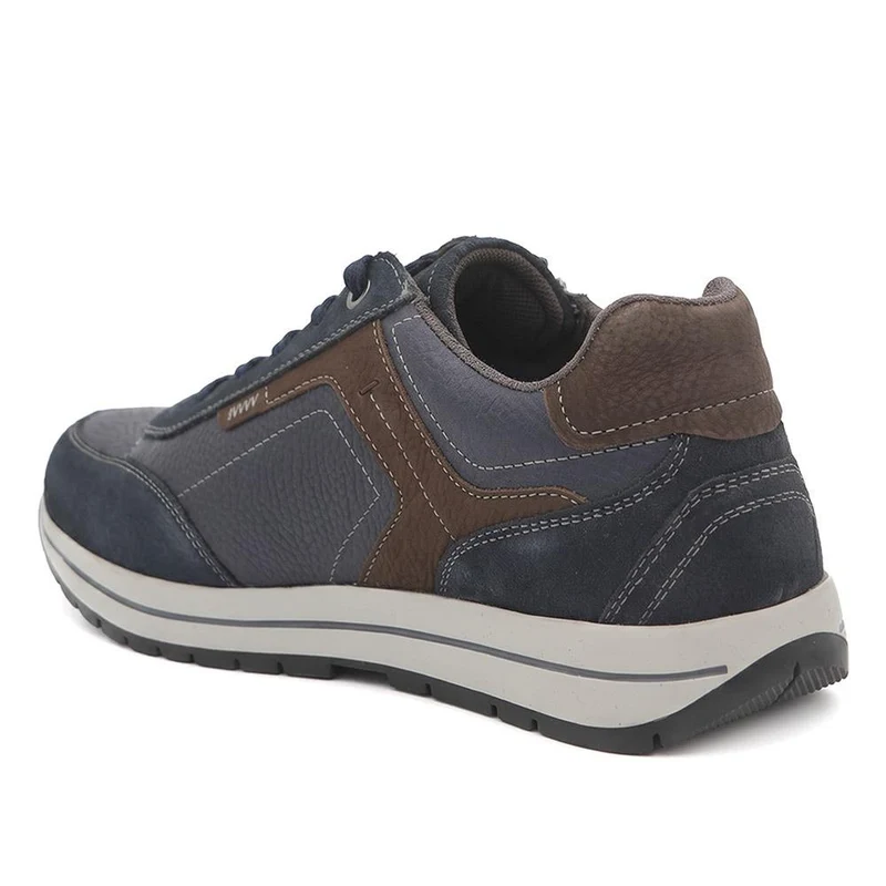 Wide Fit Leather Zip & Lace Cushioned Trainers - PARK44004 / 330 209 - Navy