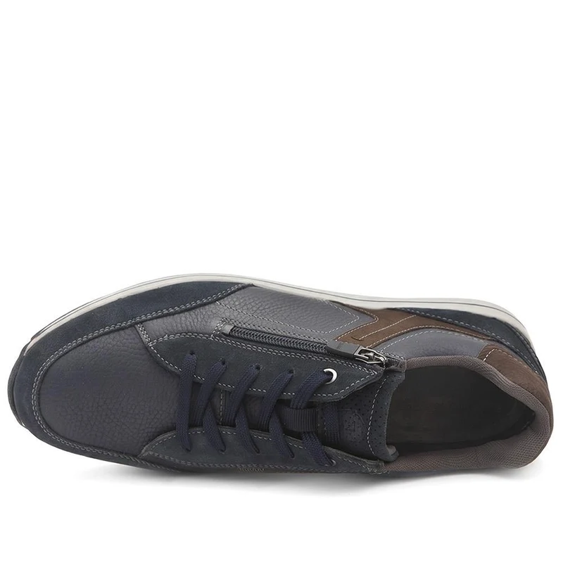 Wide Fit Leather Zip & Lace Cushioned Trainers - PARK44004 / 330 209 - Navy