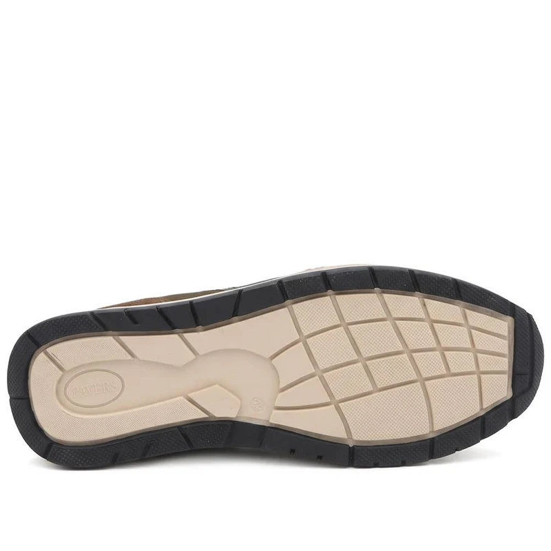 Wide Fit Leather Zip & Lace Cushioned Trainers - PARK44004 / 330 209 - Brown