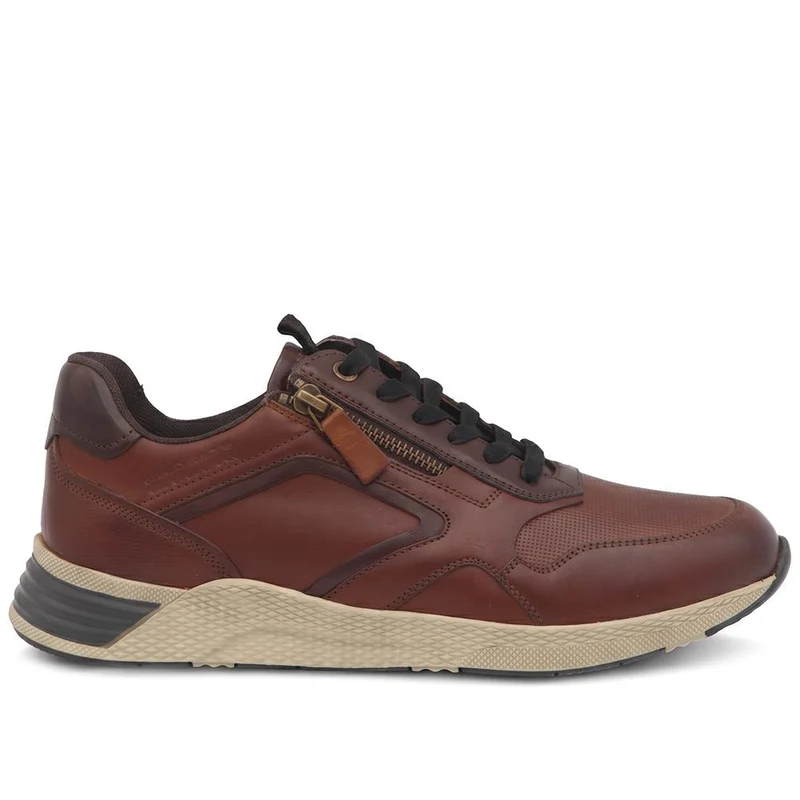 Leather Lace & Zip Fasten Trainers - PARK44005 / 330 211 - Cognac