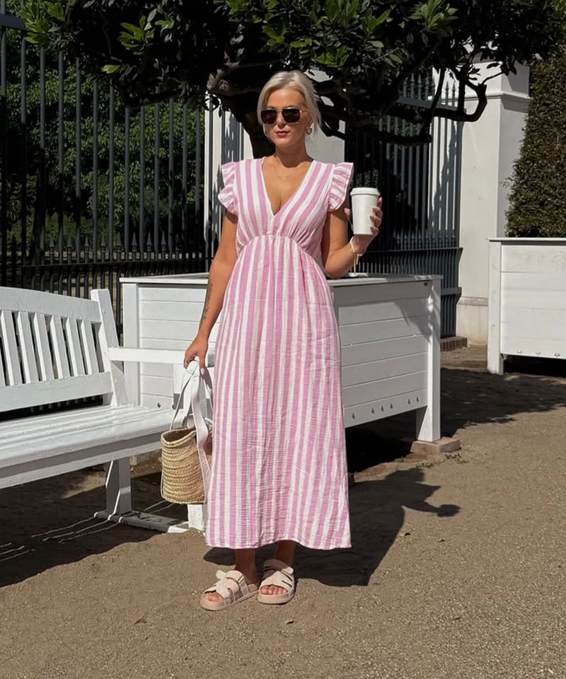 Musselin Kleid Geli Streifen Rosa