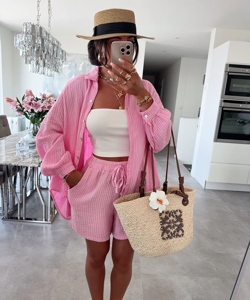 Musselin Shorts Felixa Streifen Hellpink