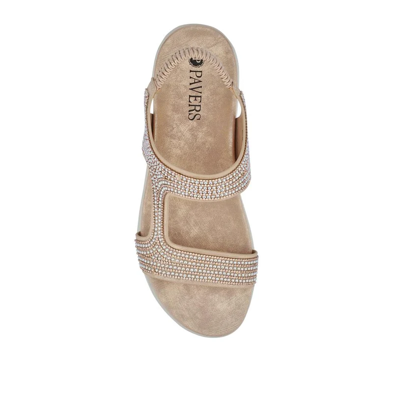 Elasticated Embellished Sandals - BAIZH41002 / 327 189 - Gold